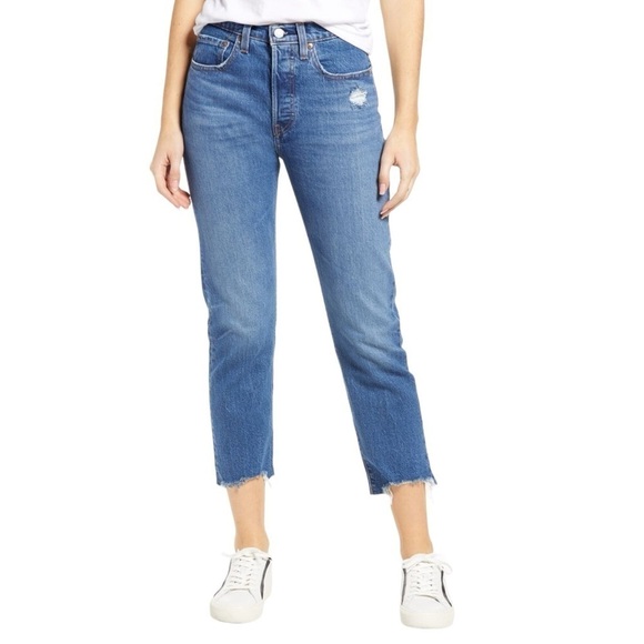 Levi's 501 Original Cropped Straight Leg Jeans- Charleston Fun - Picture 2 of 13